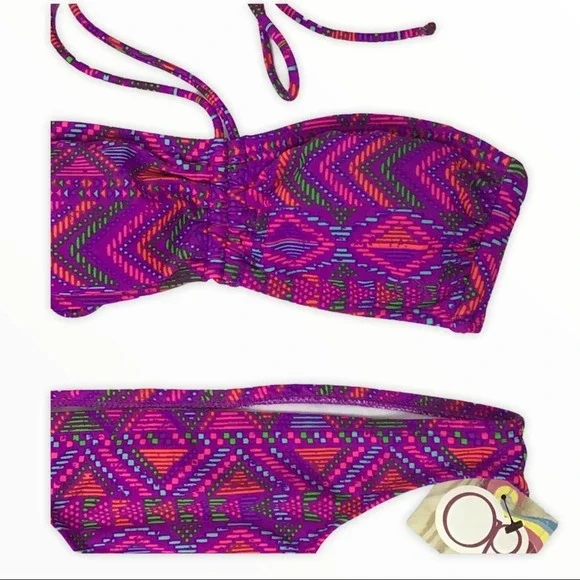 OP | Purple Geometric Juniors Bandeau Bikini S - Picture 2 of 8